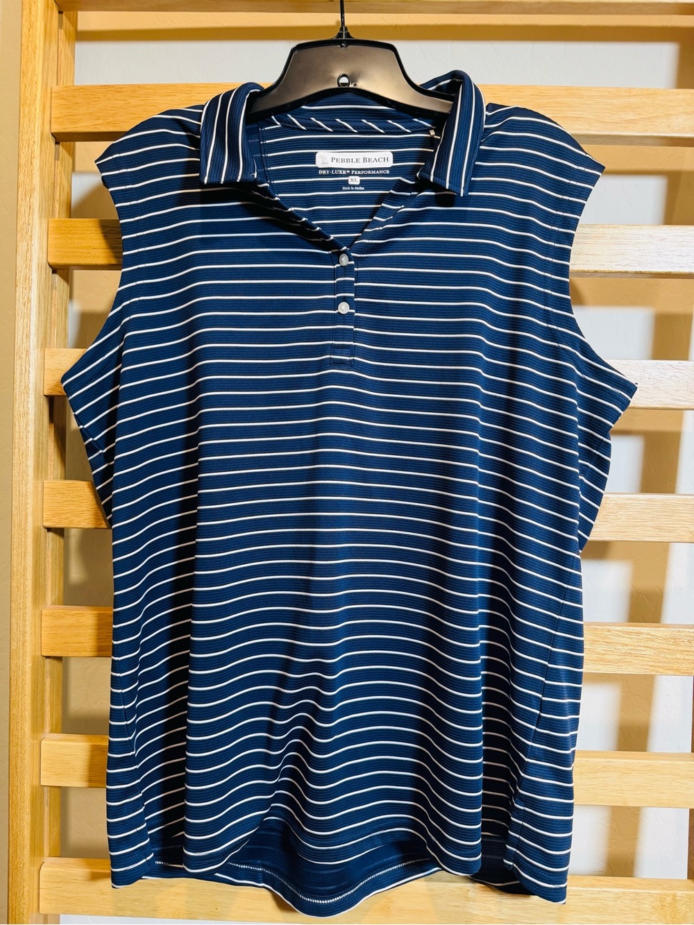 Pebble Beach Navy & White Striped Sleeveless Polo Tank XL